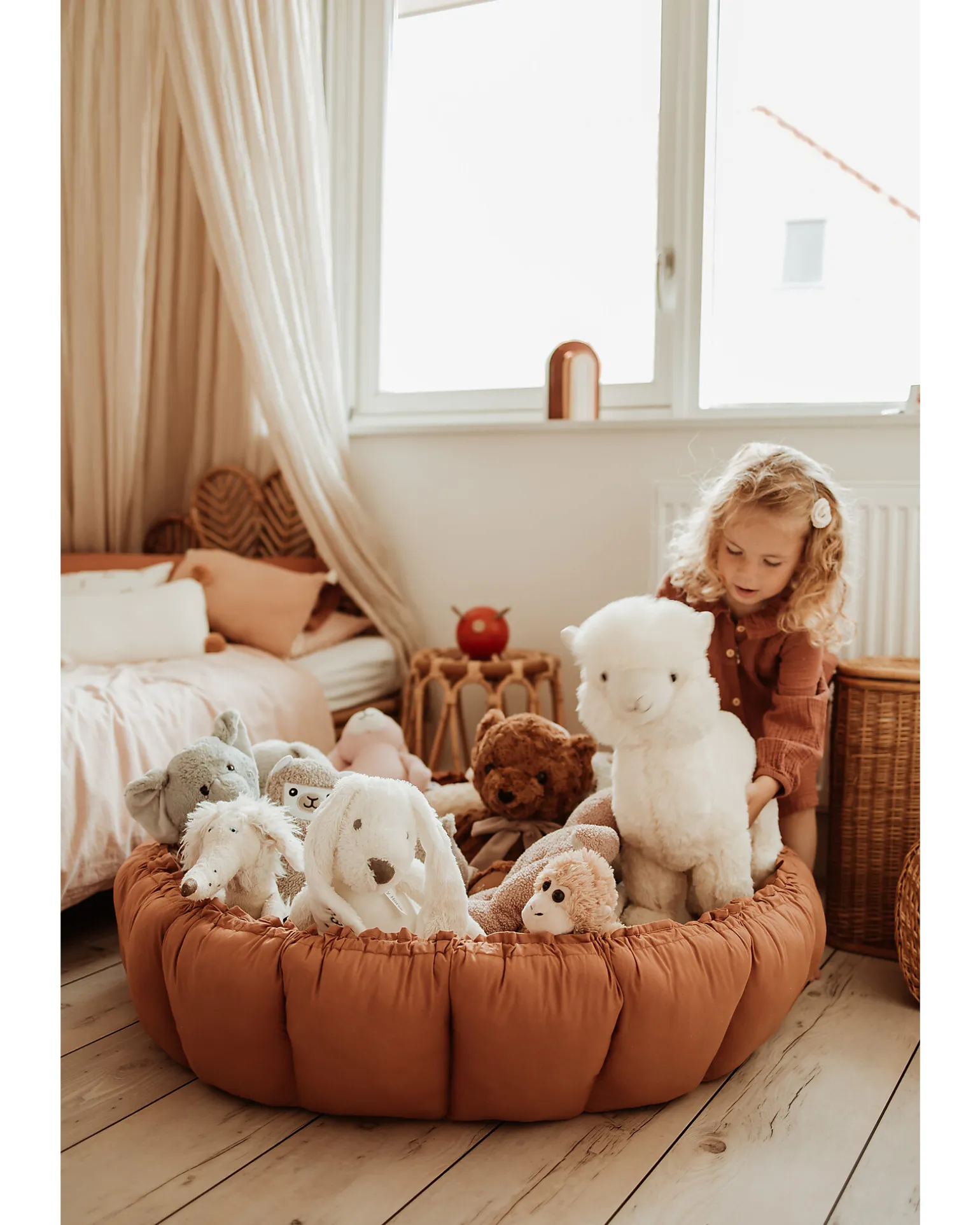 Sacco Portagiochi Bloom - Tappeto Gioco Imbottito e Baby Nest 2 in 1 in 100% Cotone Bio - Tawny Brown