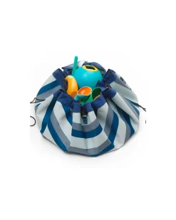 Sacco Portagiochi e Tappeto Gioco da Esterno 2 in 1 - Strisce Blu/Verde