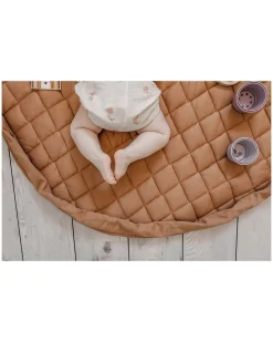 Sacco Portagiochi e Tappeto Gioco Imbottito 2 in 1 Soft Cotone Biologico - Marrone Aranciato