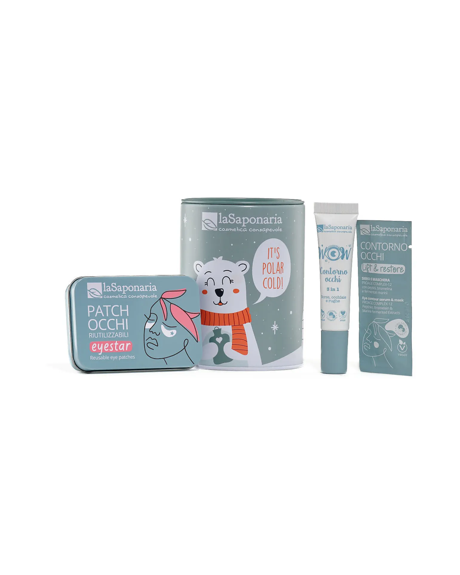Salvadanaio Orso Polare con Patch Occhi + Contorno Occhi Wow + Campioncino Contorno Occhi Lift&Restore - Latta
