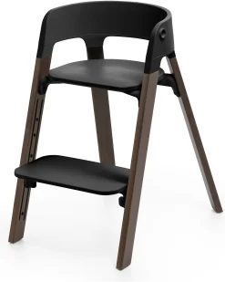 Sedia Evolutiva Steps con Baby Set Vassoio e Imbracatura - Nero e Marrone - Dai 6 Mesi