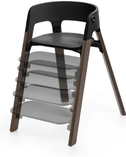 Sedia Evolutiva Steps con Baby Set Vassoio e Imbracatura - Nero e Marrone - Dai 6 Mesi