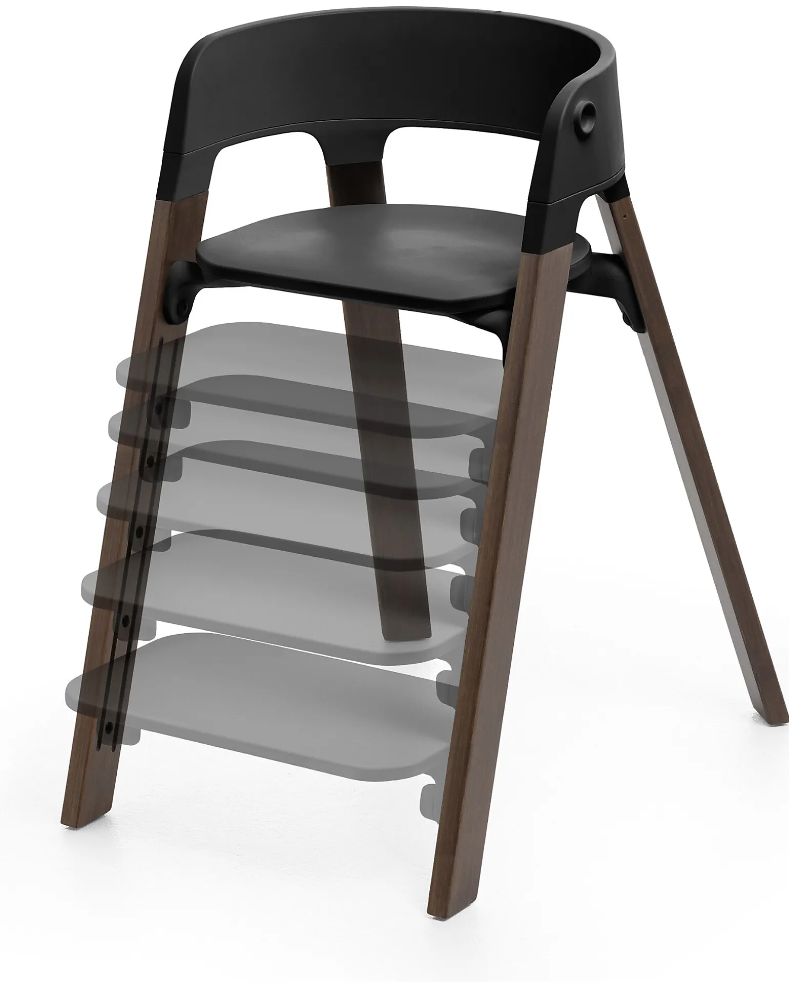 Sedia Evolutiva Steps con Baby Set Vassoio e Imbracatura - Nero e Marrone - Dai 6 Mesi