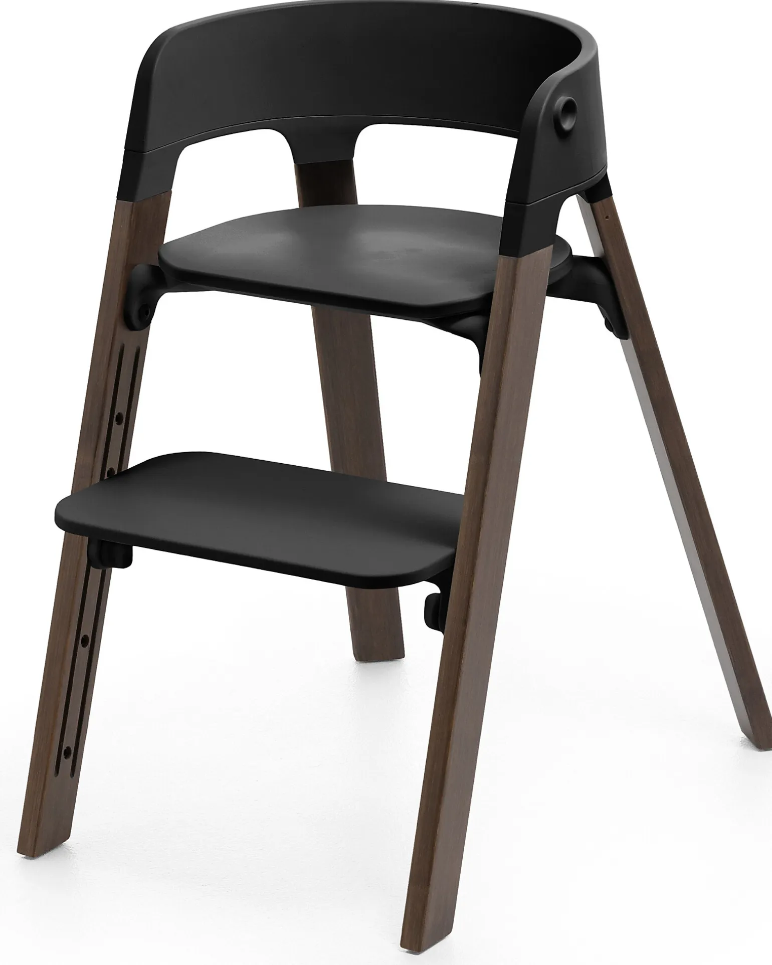Sedia Evolutiva Steps con Baby Set Vassoio e Imbracatura - Nero e Marrone - Dai 6 Mesi
