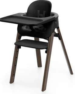 Sedia Evolutiva Steps con Baby Set Vassoio e Imbracatura - Nero e Marrone - Dai 6 Mesi