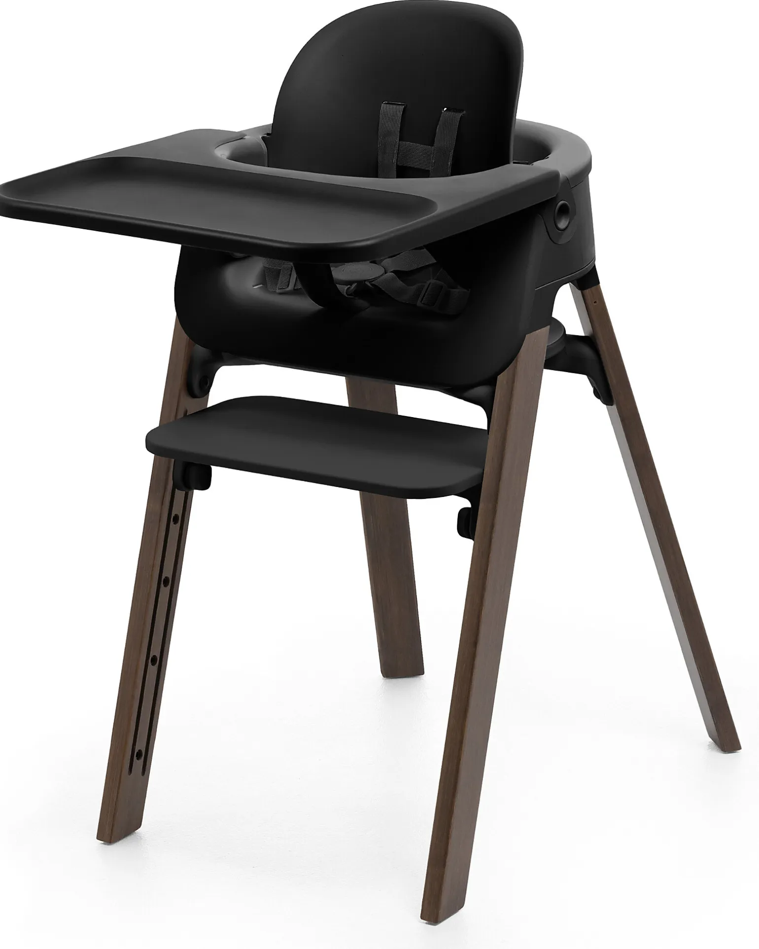 Sedia Evolutiva Steps con Baby Set Vassoio e Imbracatura - Nero e Marrone - Dai 6 Mesi