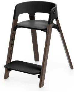 Sedia Evolutiva Steps con Baby Set Vassoio e Imbracatura - Nero e Marrone - Dai 6 Mesi