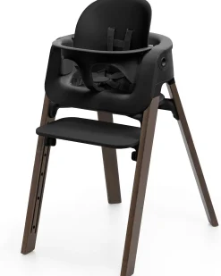 Sedia Evolutiva Steps con Baby Set Vassoio e Imbracatura - Nero e Marrone - Dai 6 Mesi