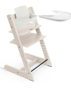 Sedia Evolutiva Tripp Trapp in Faggio + Baby Set + Vassoio Bianco Calce - 6M+