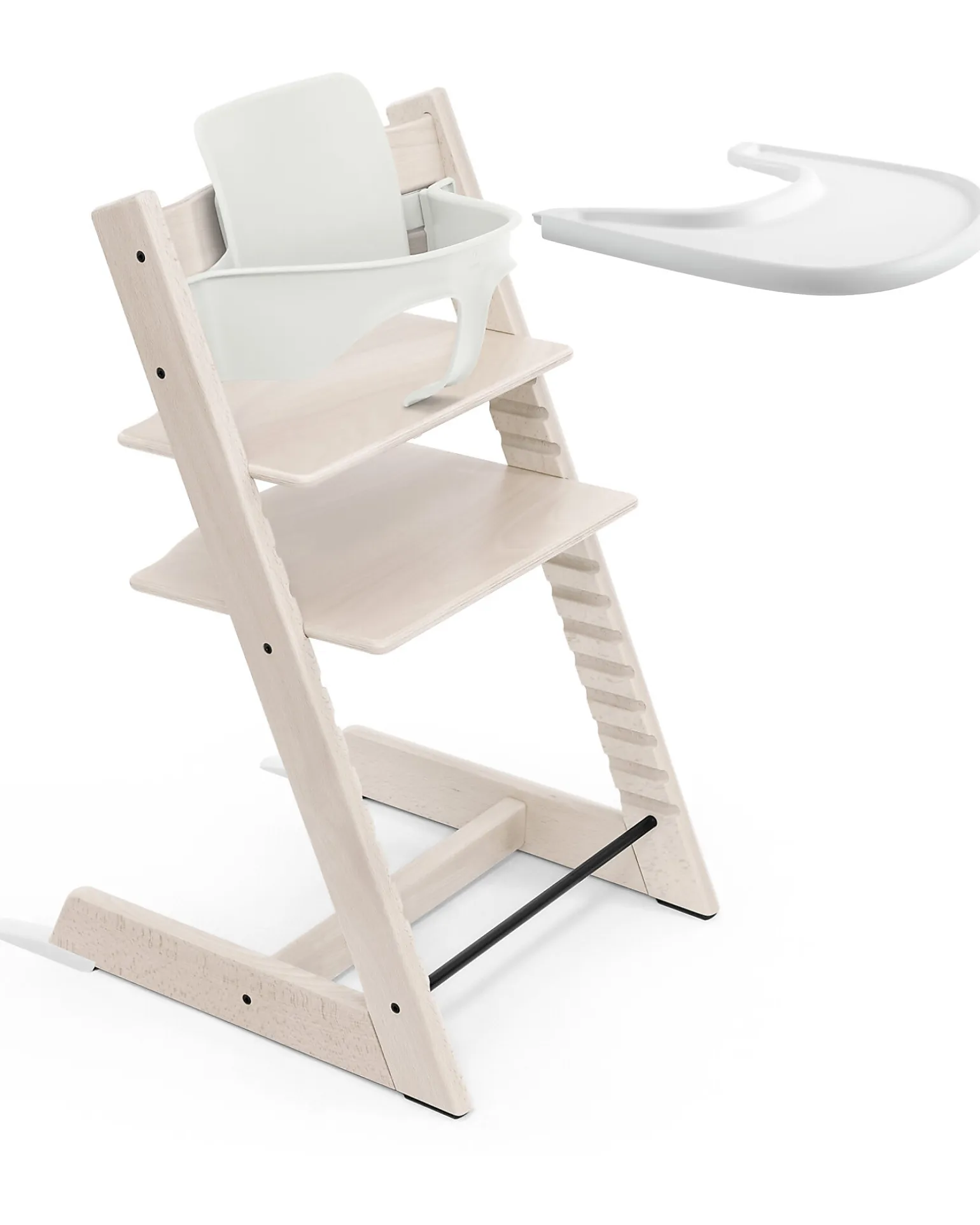 Sedia Evolutiva Tripp Trapp in Faggio + Baby Set + Vassoio Bianco Calce - 6M+
