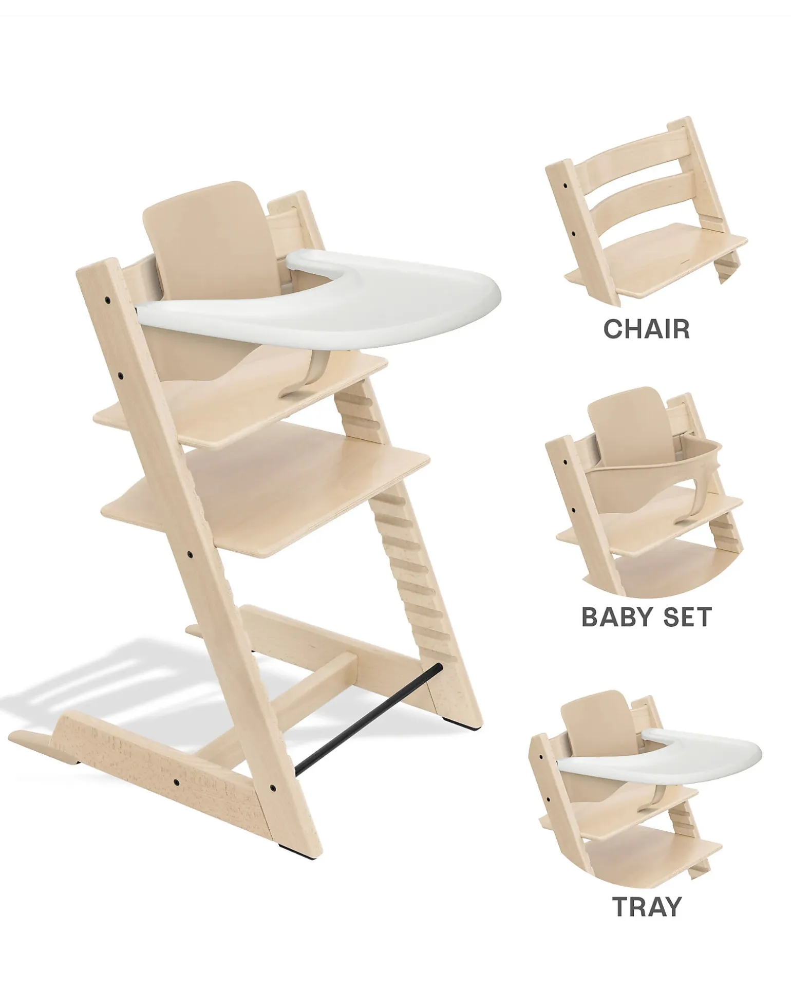 Sedia Evolutiva Tripp Trapp Naturale in Faggio + Baby Set + Vassoio Bianco - 6M+