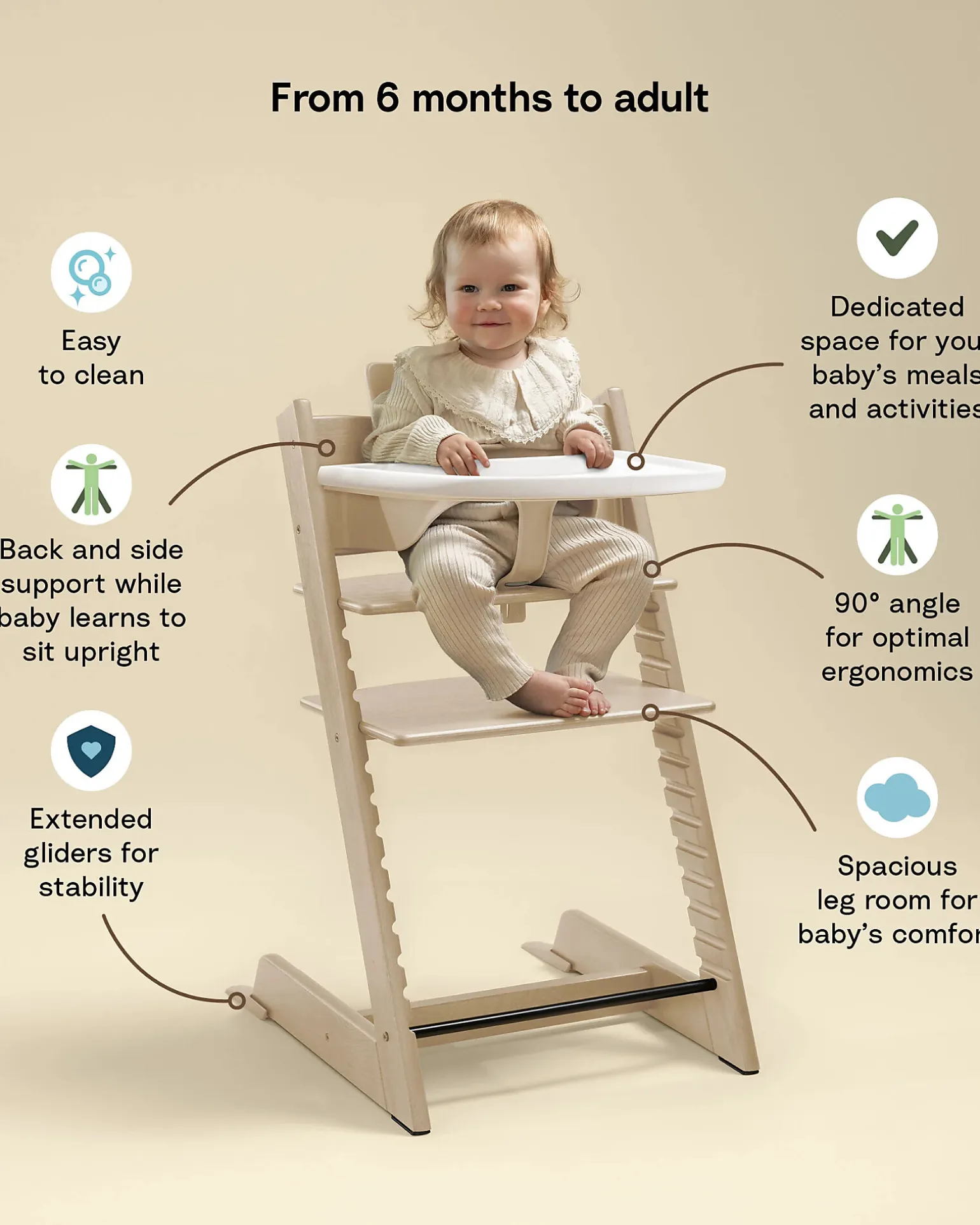 Sedia Evolutiva Tripp Trapp Naturale in Faggio + Baby Set + Vassoio Bianco - 6M+
