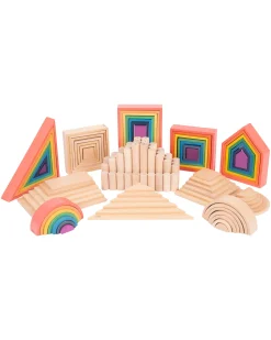 Set Architetto in Legno Massello di Faggio - Arcobaleno - 28 Pezzi - 12m+