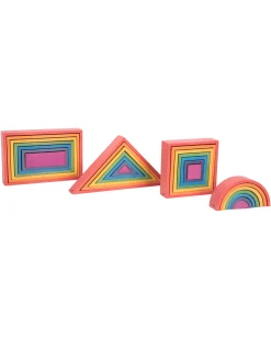 Set Architetto in Legno Massello di Faggio - Arcobaleno - 28 Pezzi - 12m+