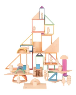 Set Architetto in Legno Massello di Faggio - Arcobaleno - 28 Pezzi - 12m+