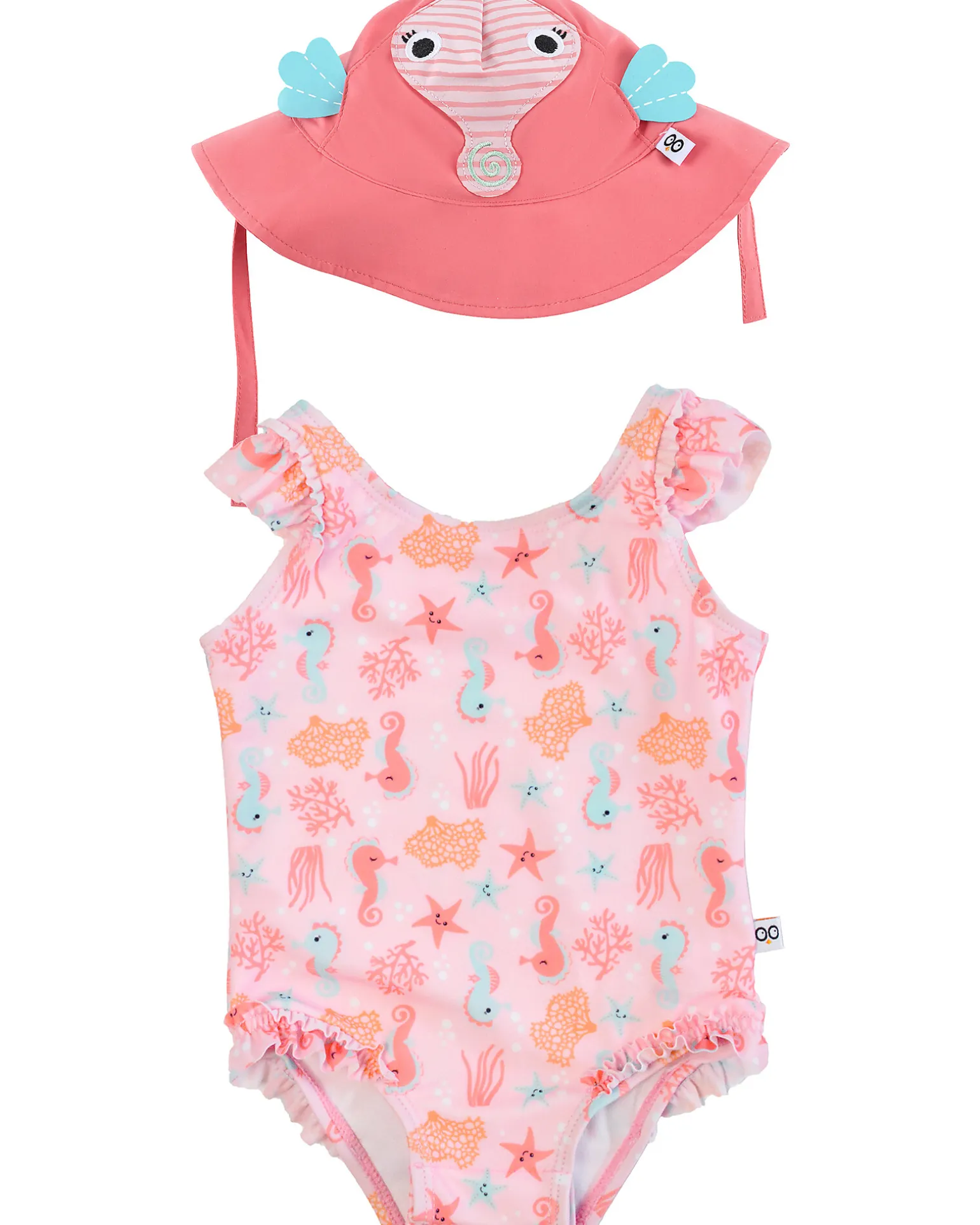 Set Baby 2 Pezzi - Costume Intero con Volant + Cappellino - UPF 50+ - Sally il Cavalluccio Marino