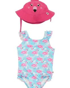 Set Baby 2 Pezzi - Costume Intero con Volant + Cappellino - UPF 50+ - Franny il Fenicottero