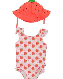 Set Baby 2 Pezzi - Costume Intero con Volant + Cappellino - UPF 50+ - Fragola