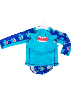 Set Baby 3 Pezzi - Rash Guard Top + Costumino Contenitivo + Cappellino - UPF 50+ - Sherman lo Squalo