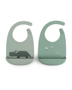 Set 2 Bavagli Impermeabili - Croco - Verde - Silicone Alimentare - con Tasca