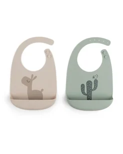 Set 2 Bavagli Impermeabili - Lalee - Sabbia/Verde - Silicone Alimentare - con Tasca