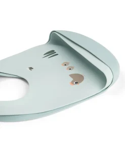 Set 2 Bavagli Impermeabili - Tiny Farm - Blu - 100% Silicone Alimentare - con Tasca