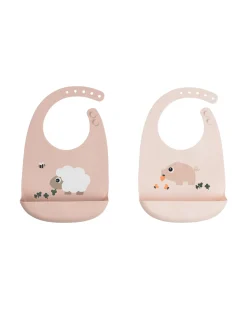 Set 2 Bavagli Impermeabili - Tiny Farm - Cipria - 100% Silicone Alimentare - con Tasca