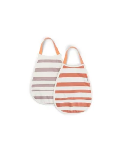 Set 2 Bavaglini Impermeabili a Strisce - Papaya e Cipria - con Tasca!