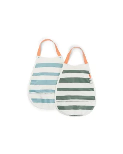 Set 2 Bavaglini Impermeabili a Strisce - Blu e Verde - con Tasca!