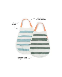 Set 2 Bavaglini Impermeabili a Strisce - Blu e Verde - con Tasca!