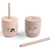 Set 2 Bicchieri con Tappo e Cannuccia 120 ml - Tiny Farm - Cipria - 100% Silicone Alimentare - 12m+