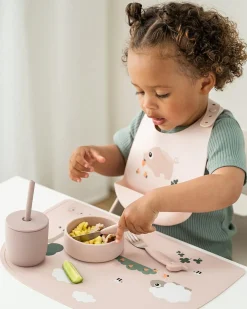 Set 2 Bicchieri con Tappo e Cannuccia 120 ml - Tiny Farm - Cipria - 100% Silicone Alimentare - 12m+