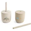 Set 2 Bicchieri con Tappo e Cannuccia 120 ml - Celebration - Sabbia - 100% Silicone Alimentare - 12m+