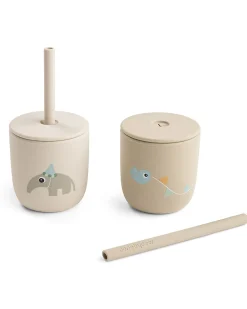 Set 2 Bicchieri con Tappo e Cannuccia 120 ml - Celebration - Sabbia - 100% Silicone Alimentare - 12m+