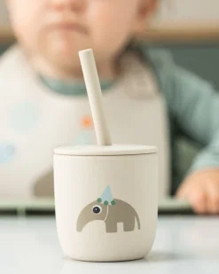 Set 2 Bicchieri con Tappo e Cannuccia 120 ml - Celebration - Sabbia - 100% Silicone Alimentare - 12m+