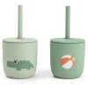 Set 2 Bicchieri con Tappo e Cannuccia 120 ml - Playground - Verde - 100% Silicone Alimentare - 12m+