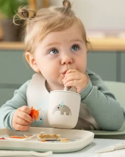 Set 2 Bicchieri con Tappo e Cannuccia 120 ml - Playground - Verde - 100% Silicone Alimentare - 12m+