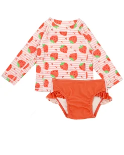 Set Bimba 2 Pezzi - Rash Guard Top + Mutandina Bikini - Fragole - UPF 50+