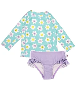 Set Bimba 2 Pezzi - Rash Guard Top + Mutandina Bikini - Margherite - UPF 50+