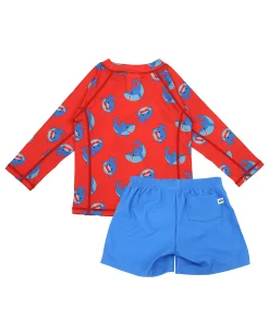 Set Bimbo 2 Pezzi - Rash Guard Top + Costume da Bagno a Pantaloncino - Sherman lo Squalo - UPF 50+