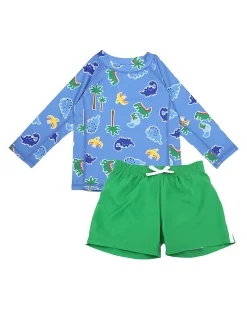 Set Bimbo 2 Pezzi - Rash Guard Top + Costume da Bagno a Pantaloncino - Devin il Dinosauro - UPF 50+