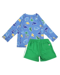 Set Bimbo 2 Pezzi - Rash Guard Top + Costume da Bagno a Pantaloncino - Devin il Dinosauro - UPF 50+