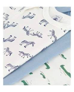 Set 3 Body a Maniche Corte - Azzurro - Coccodrilli/Zebre - 100% Cotone