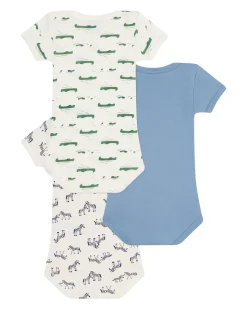 Set 3 Body a Maniche Corte - Azzurro - Coccodrilli/Zebre - 100% Cotone