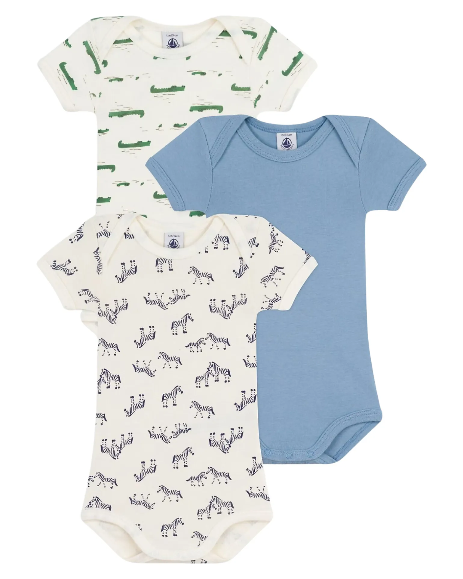 Set 3 Body a Maniche Corte - Azzurro - Coccodrilli/Zebre - 100% Cotone