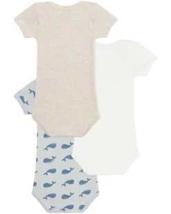 Set 3 Body a Maniche Corte - Beige e Bianco - Balene - 100% Cotone