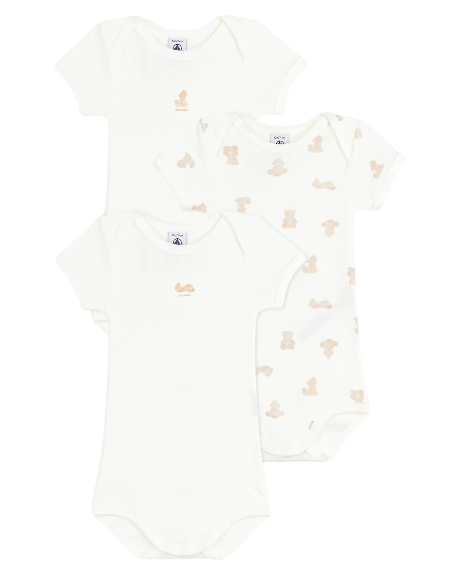 Set 3 Body a Maniche Corte - Bianco - Orsetti - 100% Cotone