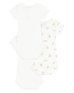 Set 3 Body a Maniche Corte - Bianco - Orsetti - 100% Cotone