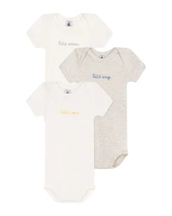 Set 3 Body a Maniche Corte - Bianco - Grigio - con Scritte - 100% Cotone