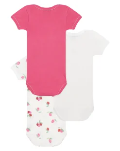 Set 3 Body a Maniche Corte - Bianco - Rosso - Frutti - 100% Cotone
